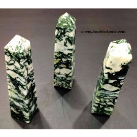 Moss Agate Gemstone Tower - Natural Moss Agate Crystal Point