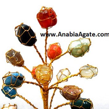 Multi Color 15 Tumbled Gemstone Wire Wrapped Tree