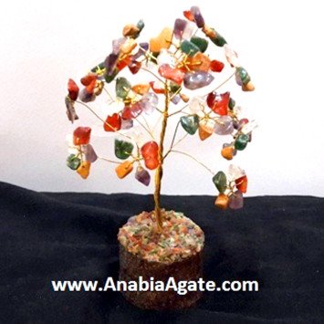 Multi-Color Single Wired 100 Gemstone Chips Tree | Handcrafted Crystal Decoration