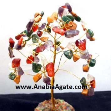 Multi-Color Single Wired 100 Gemstone Chips Tree | Handcrafted Crystal Decoration