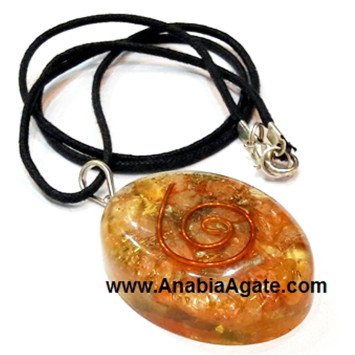 Orange Aventurine Orgone Oval Pendant with Cord - Crystal Healing Necklace