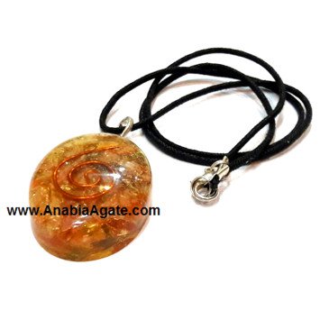 Orange Aventurine Orgone Oval Pendant with Cord - Crystal Healing Necklace