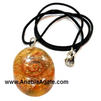 Orange Aventurine Orgone Oval Pendant with Cord - Crystal Healing Necklace