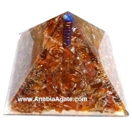 Orange Aventurine Orgone Pyramid with Lapis Lazuli Pencil | Healing Crystal Home Decor