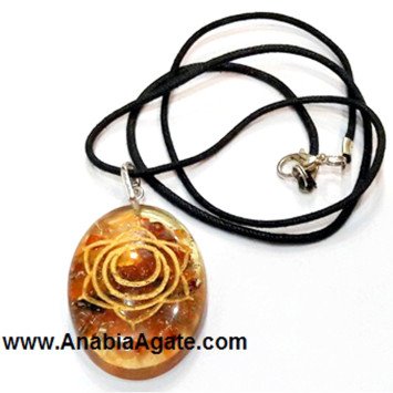 Orange Aventurine Svadhisthana Chakra Engraved Orgone Oval Pendant With Cord