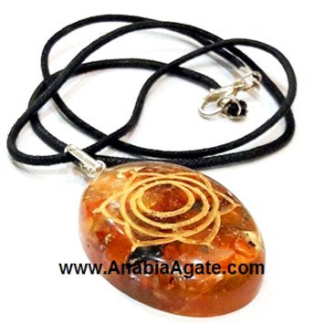 Orange Aventurine Svadhisthana Chakra Engraved Orgone Oval Pendant With Cord