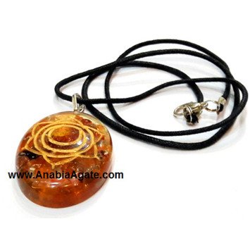 Orange Aventurine Svadhisthana Chakra Engraved Orgone Oval Pendant With Cord