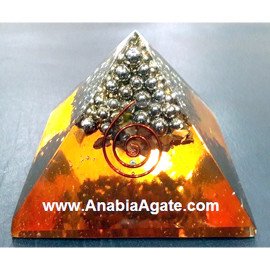 Orange Orgone Pyramid with Silver Pearls - Crystal Healing Energy Generator