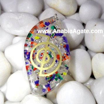 Orgone Eye Shape Pendant With Metal Reiki Symbol | Energy Healing Jewelry