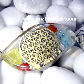 Orgone Eye Shape Pendant with Metal Flower of Life | Crystal Energy Jewelry