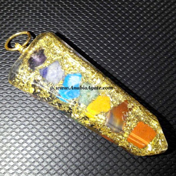 Orgone Flat Stick Copper Shimmer Pendant With Chakra Chips - Energize Your Aura