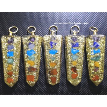 Orgone Flat Stick Copper Shimmer Pendant With Chakra Chips - Energize Your Aura