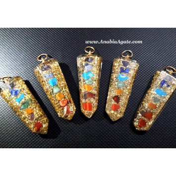 Orgone Flat Stick Copper Shimmer Pendant With Chakra Chips - Energize Your Aura