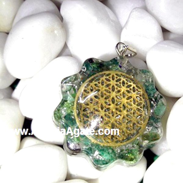 Orgone Flower Shaped Pendant With Metal Flower Of Life