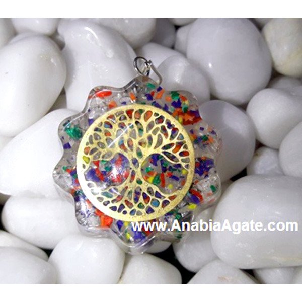 Orgone Flower Shaped Pendant With Metal Tree Of Life | Energy Healing Necklace