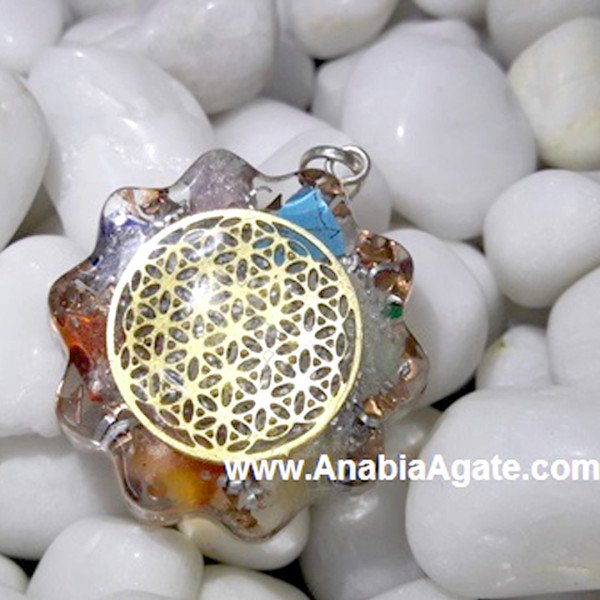 Orgone Flower of Life Pendant - Healing Crystal Energy Necklace