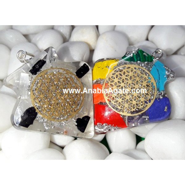 Orgone Leaf Pendants - Metal Flower of Life Symbol Jewelry