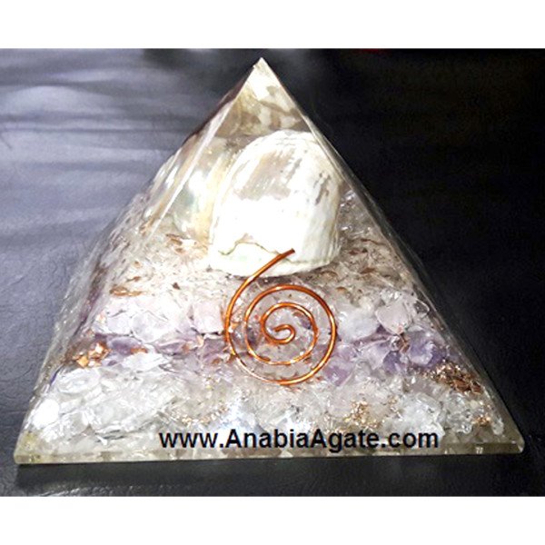 Orgone Mix Gemstone Pyramid with Shell - Energy Healing and Home Décor Accessory