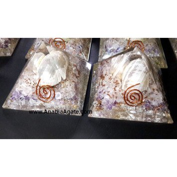 Orgone Mix Gemstone Shell Pyramid 70-75mm | Healing Crystal Energy Generator
