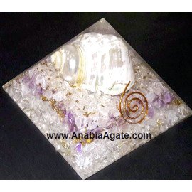 Orgone Mix Gemstone Shell Pyramid 70-75mm | Healing Crystal Energy Generator