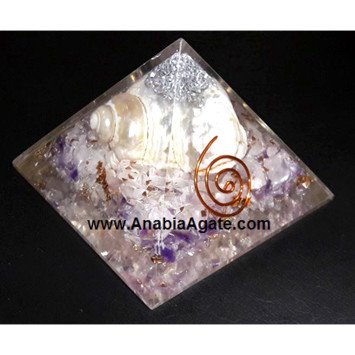 Orgone Mix Gemstone Shell Pyramid With Silver Shimmer On Top (50-60mm)