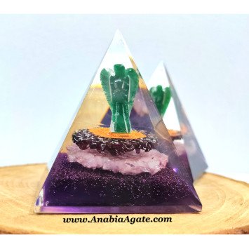 Orgone Pyramid with Green Jade Angel - Energy Healing Crystal