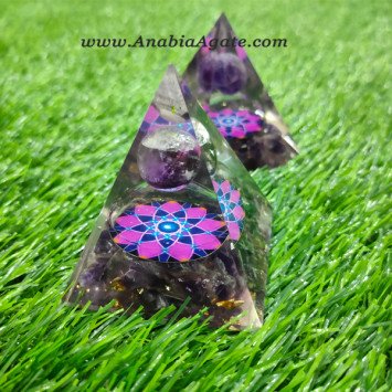 Amethyst Lotus Flower Chakra Orgone Pyramid - Energy Healing Meditation Tool