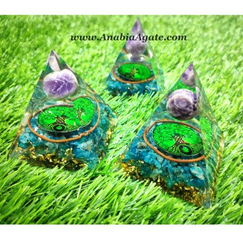 Tree Of Life Orgone Pyramid With Amethyst Sphere