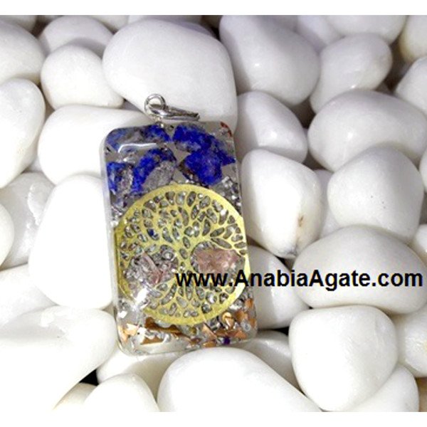 Orgone Rectangle Pendant With Metal Tree Of Life - Orgone Jewelry Wholesale