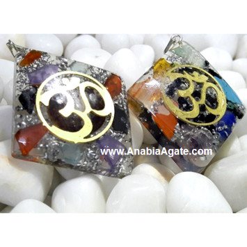 Orgone Rhombus Pendant with Metal OM | Energy Healing Jewelry