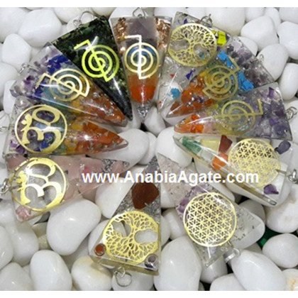 Orgone Triangle Pendant with Metal Symbols | Energy Healing Jewelry