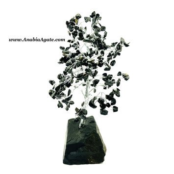 Black Tourmaline Chips Tree with Raw Black Tourmaline Base - Healing Crystal Decor