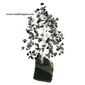 Black Tourmaline Chips Tree with Raw Black Tourmaline Base - Healing Crystal Decor