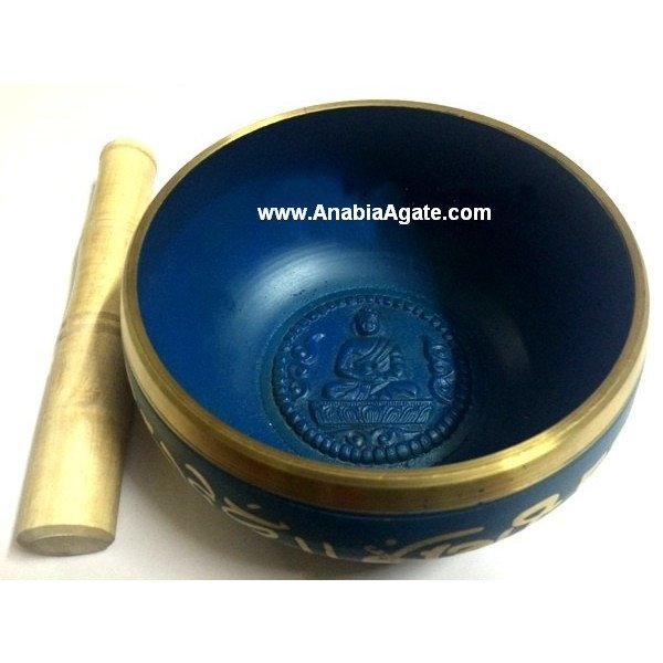 Tibetan Blue Color Singing Bowl with Embossed Buddha - Handcrafted Meditation Bowl