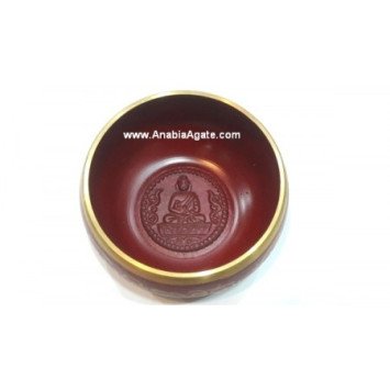 Tibetan Red Color Singing Bowl with Embossed Buddha
