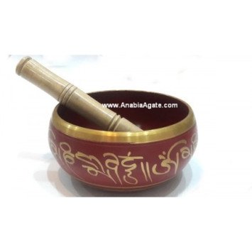 Tibetan Red Color Singing Bowl with Embossed Buddha