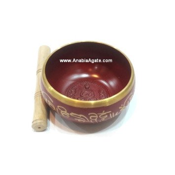 Tibetan Red Color Singing Bowl with Embossed Buddha
