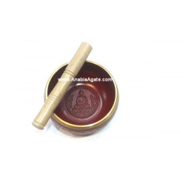 Tibetan Red Color Singing Bowl with Embossed Buddha