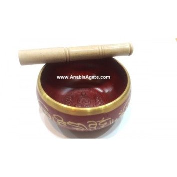 Tibetan Red Color Singing Bowl with Embossed Buddha