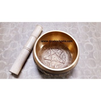 Tibetan singing bowl with 5 embossed Buddha - 5 Inches
