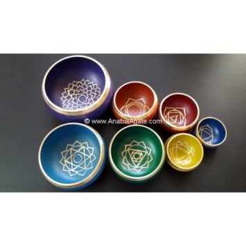 Tibetan Chakra Singing Bowl Set with Leather Sticks - Meditative Sound Healing