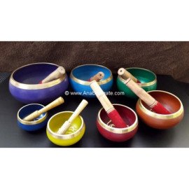 Tibetan Chakra Singing Bowl Set with Leather Sticks - Meditative Sound Healing