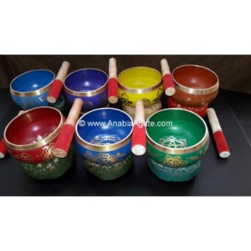 Tibetan Chakra Singing Bowl Set (4 Inch) with Cushions and Leather Sticks