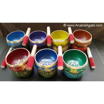 Tibetan Chakra Singing Bowl Set (4 Inch) with Cushions and Leather Sticks