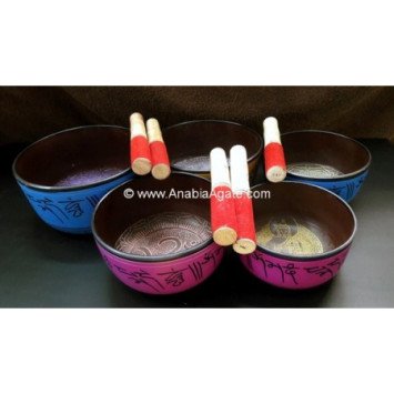 Tibetan Aluminium Singing Bowl Set with Leather Sticks (Set of 5)