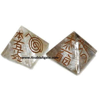 Crystal Quartz Usui Engraved Pyramid for Healing and Meditation