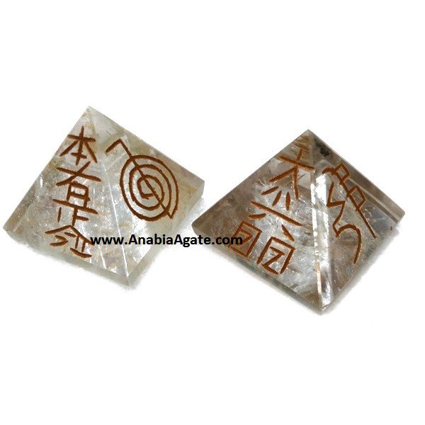 Crystal Quartz Usui Engraved Pyramid for Healing and Meditation