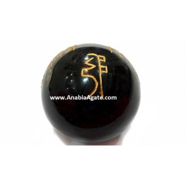 Black Obsidian Engraved Usui Reiki Sphere - Healing Crystal for Energy Balancing