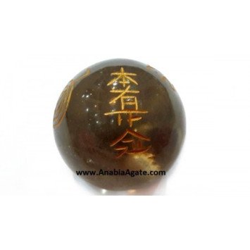 Smoky Quartz Usui Engraved Sphere - Beautiful Crystal Healing Tool