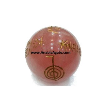 Rose Quartz Usui Engraved Sphere - Healing Crystal for Balance and Love